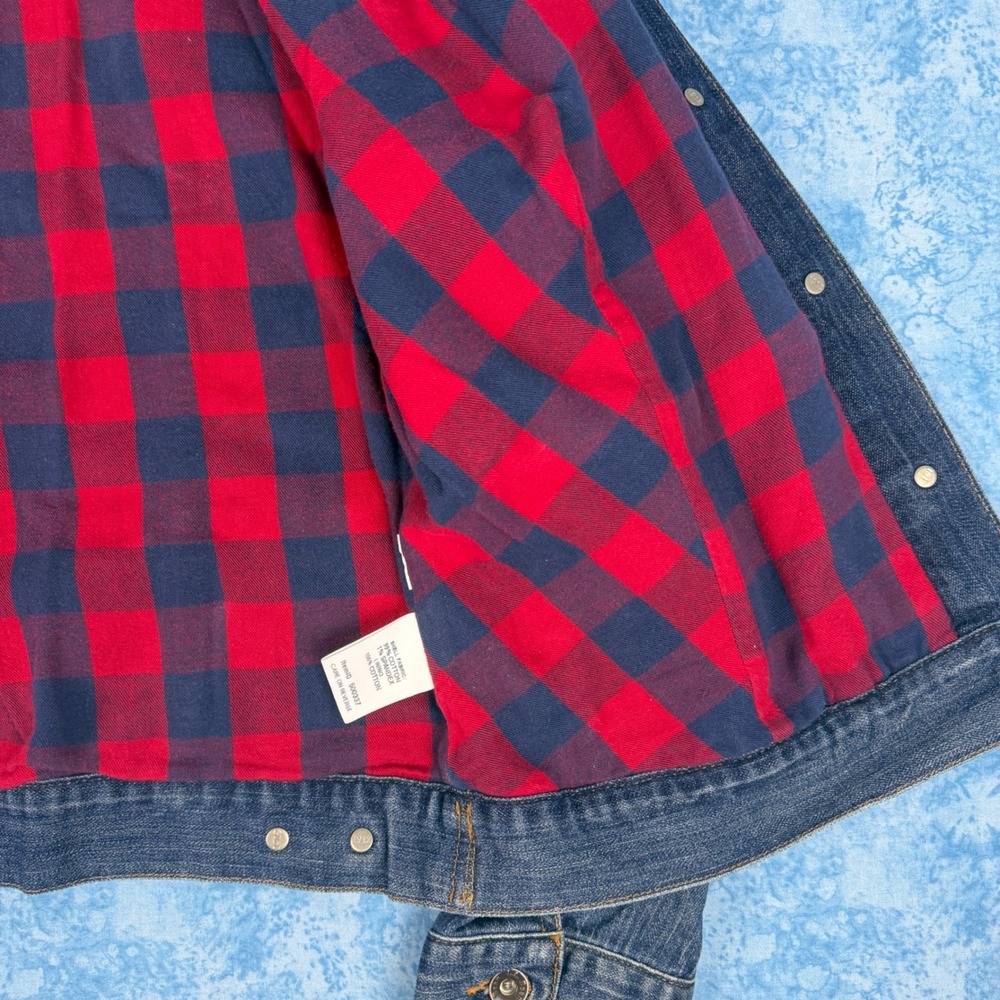 LL Bean Womens Flannel Lined Denim Trucker Jacket Blue Medium 500337 - Picture 12 of 16